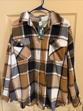 BMJL Floral Plaid Shacket - Brown/Black/White